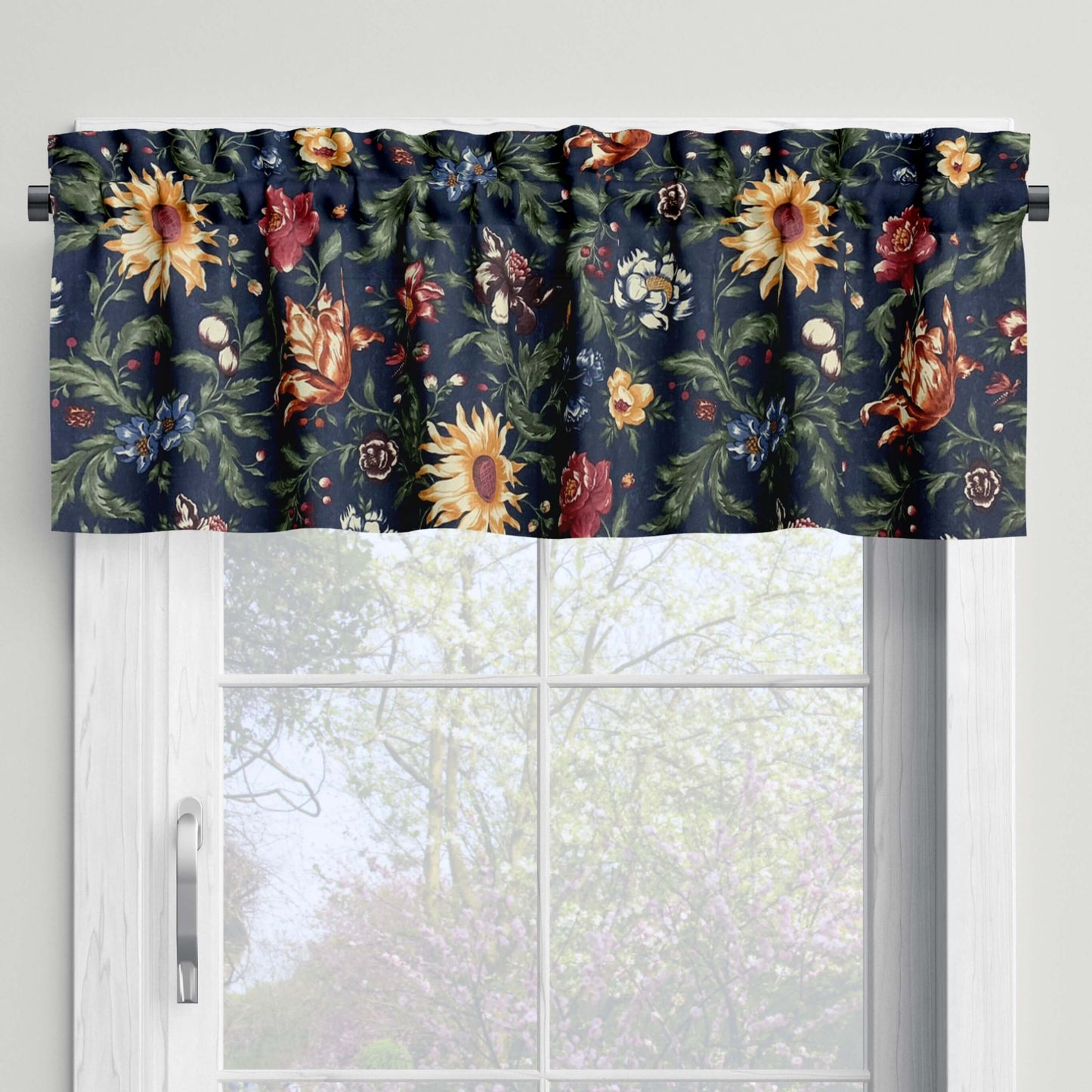 Floral Navy Blue Valances Curtains French Country Decor