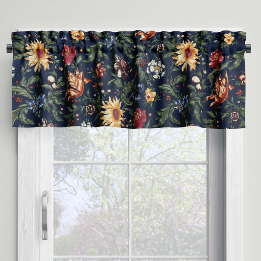 Floral Navy Blue Valances and Curtains French Country Decor