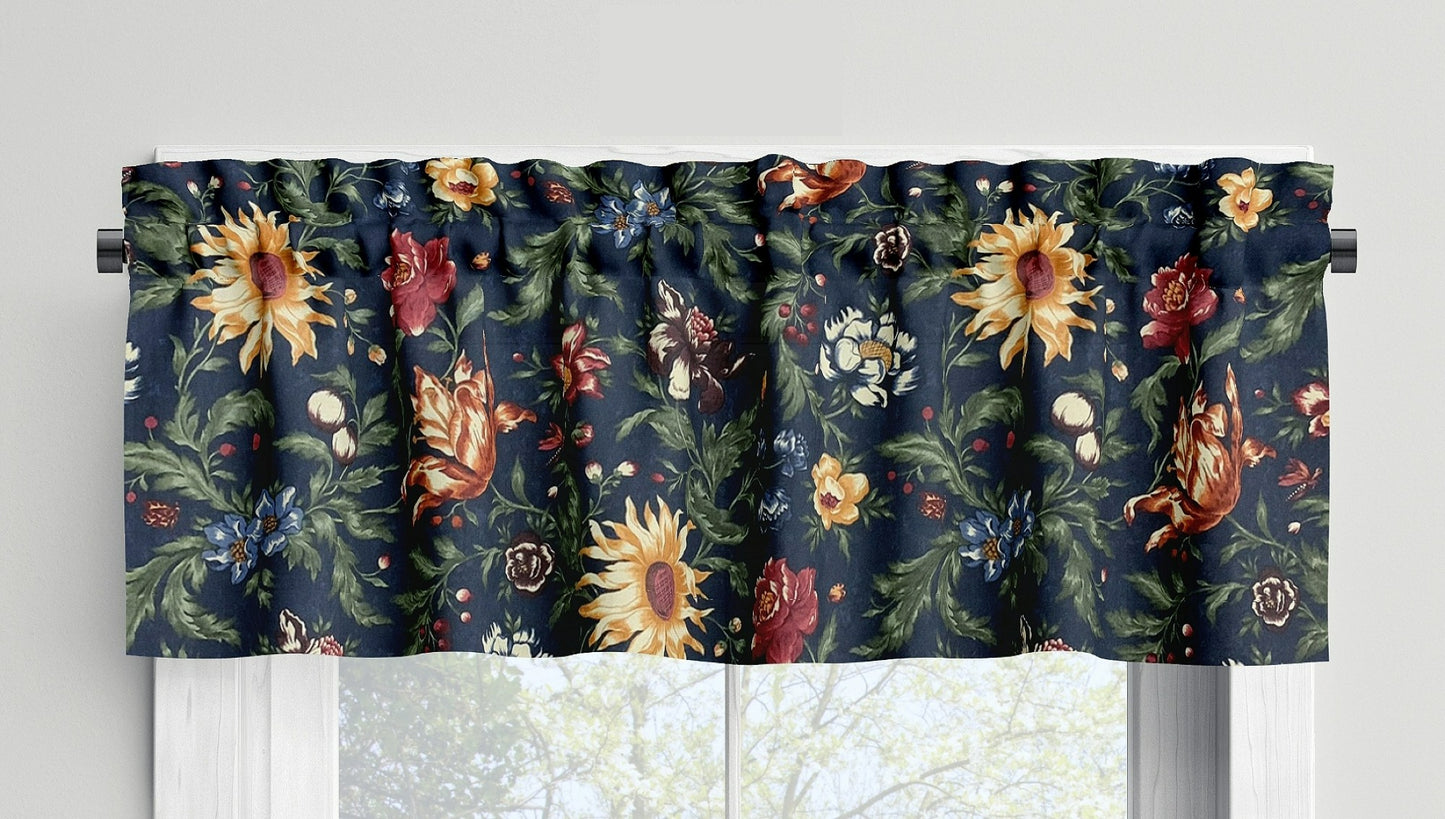 Floral Navy Blue Valances Curtains French Country Decor