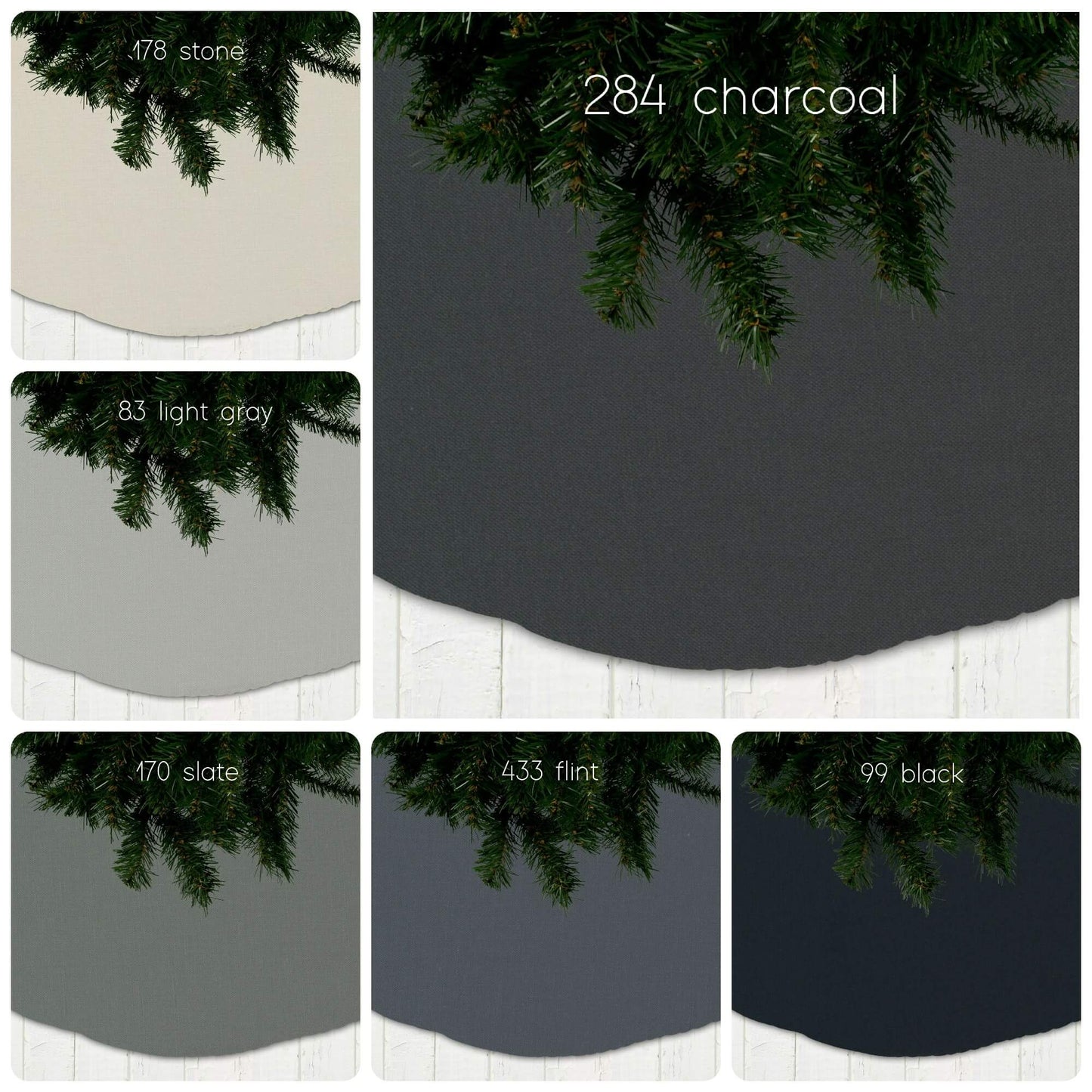 Gray and Black Solid Color Christmas Tree Skirts Custom Made to Order