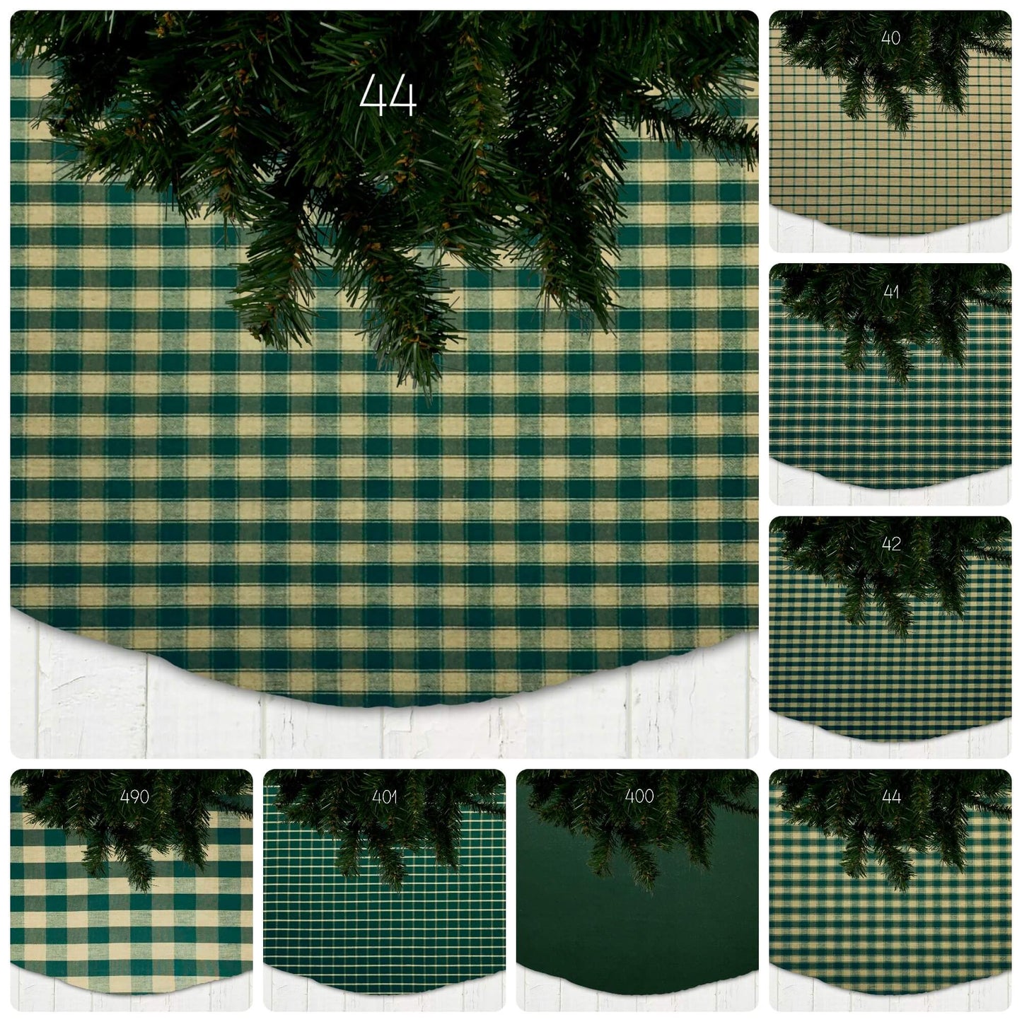 Green Homespun Plaid and Check Christmas Tree Skirts