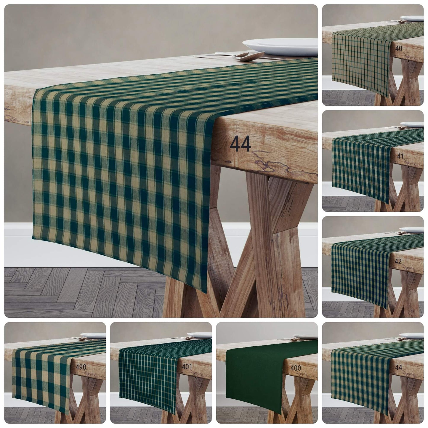 Green House Check Plaid Homespun Table Runner Placemat pattern 44