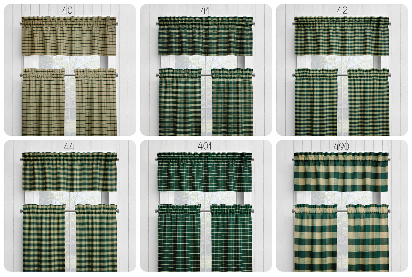 Green House Check Homespun Plaid Valances Cafe Curtains pattern 44