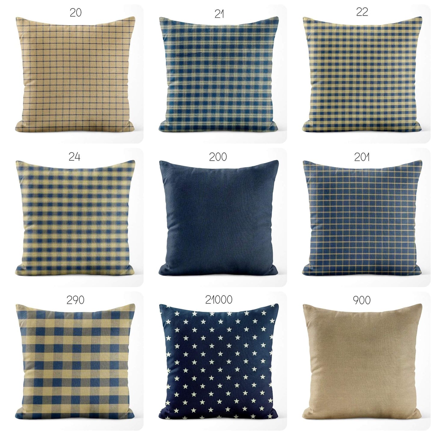 Navy Blue Buffalo Check Homespun Cotton Pillow Covers pattern 290