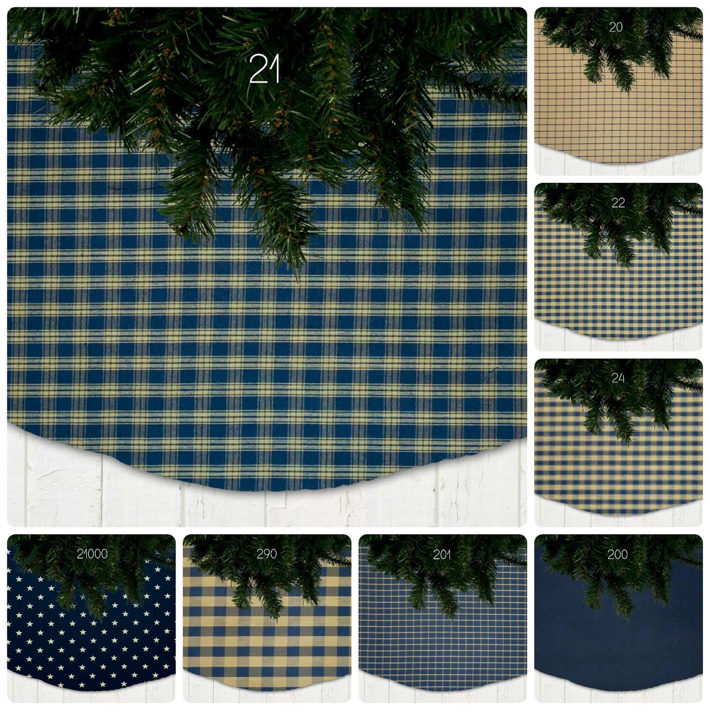 Navy Blue Homespun Plaid and Check Christmas Tree Skirts