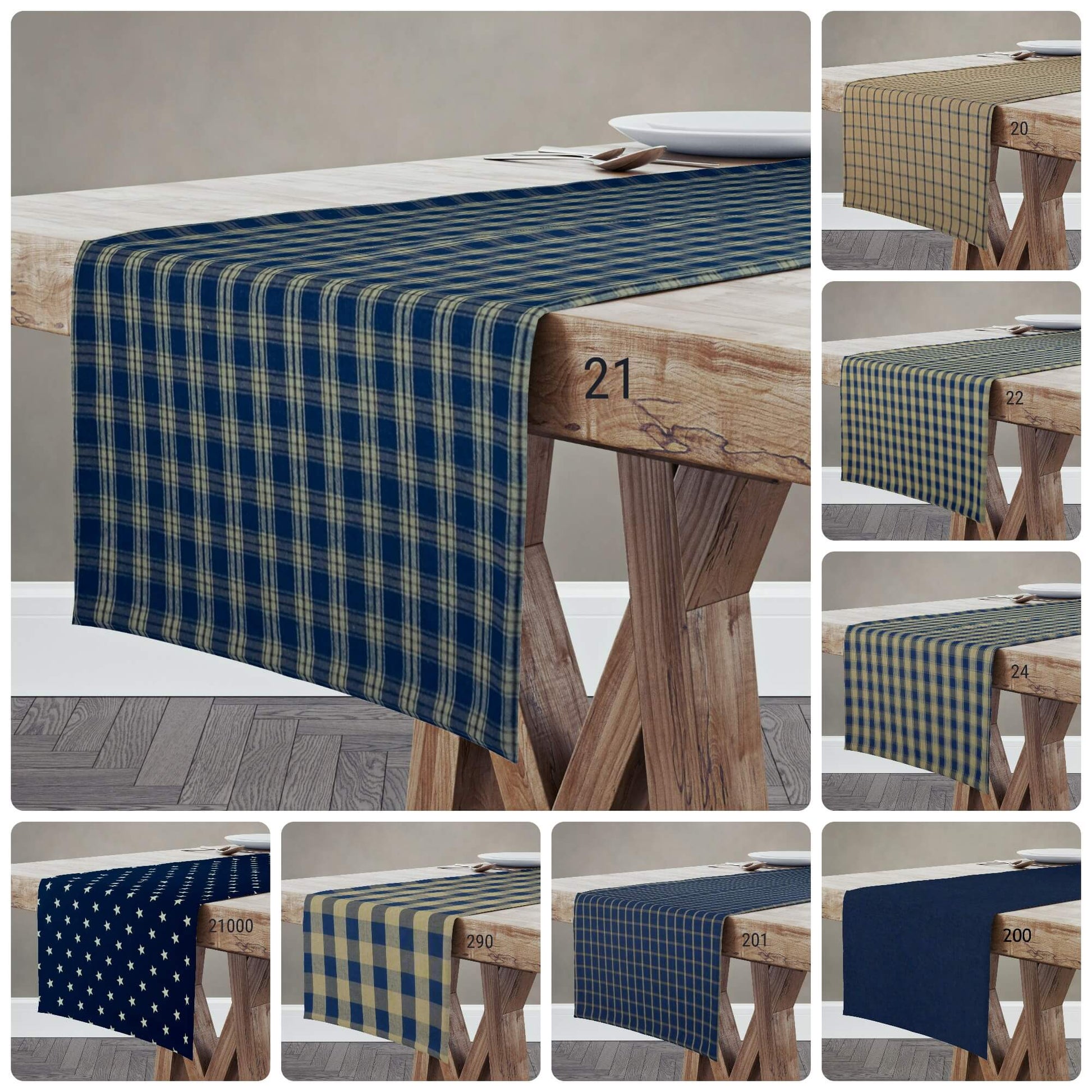 Navy Blue Check Homespun Plaid Table Runner Placemat pattern 22