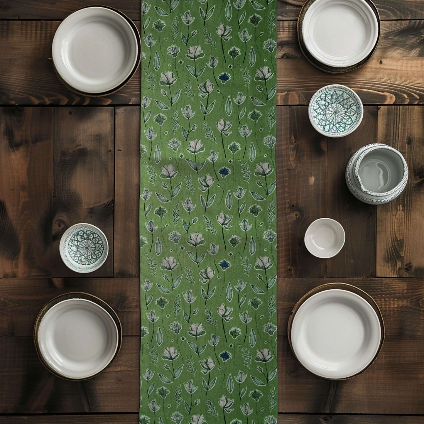 Wildflowers Green Floral Table Runners and Placemats