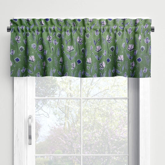 Wildflowers Green Valances and Cafe Curtains