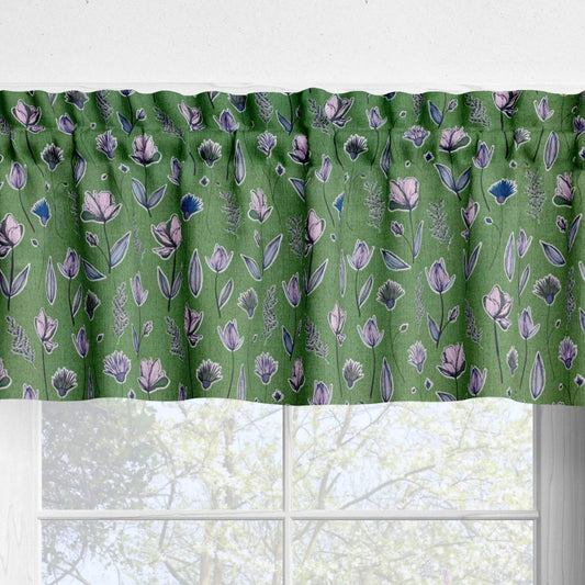 Wildflowers Green Valances and Cafe Curtains