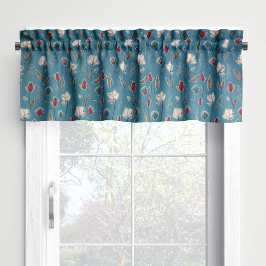 Wildflowers Blue Valances and Cafe Curtains