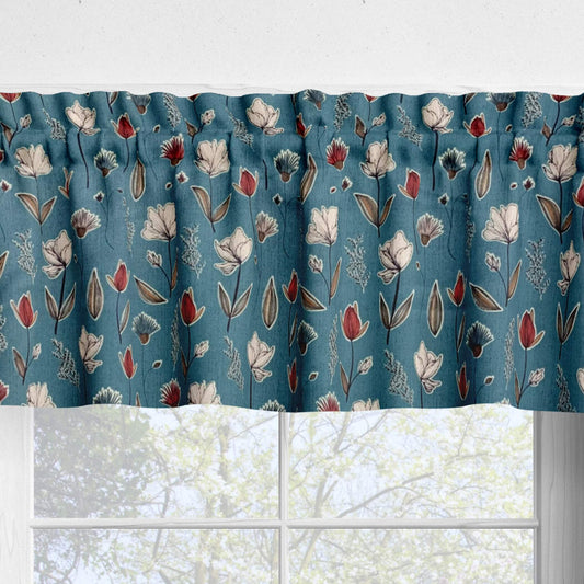 Wildflowers Blue Valances and Cafe Curtains