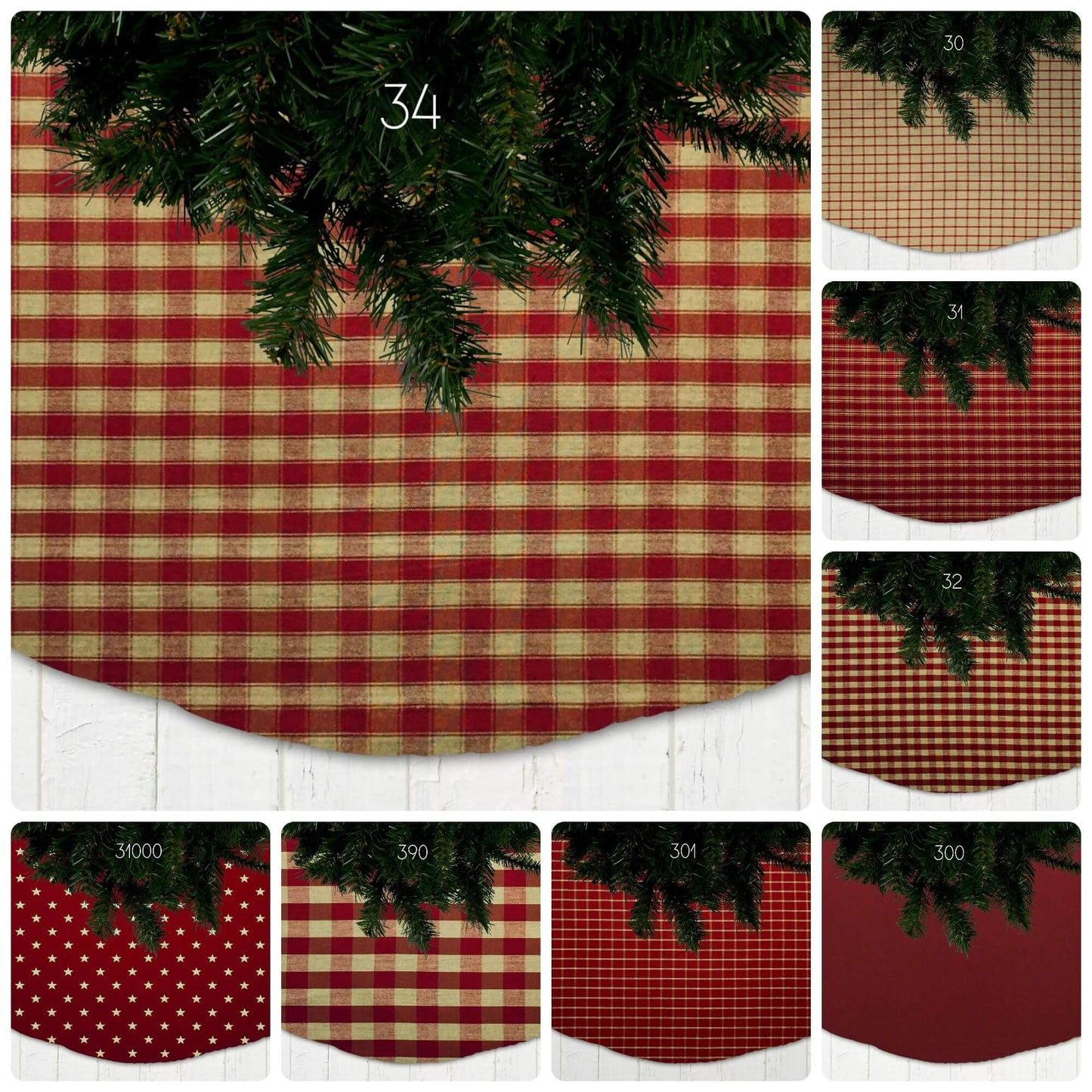 Red Homespun Plaid and Check Christmas Tree Skirts