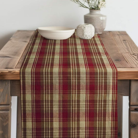 Red, Brown, and Tan Homespun Plaid Table Runner Placemat pattern 1081