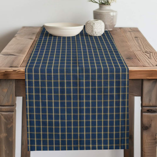 Navy Blue Windowpane Plaid Homespun Table Runner Placemat pattern 201