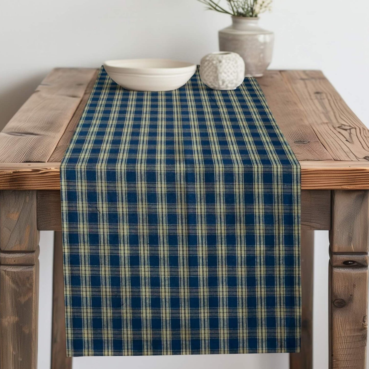 Navy Blue Catawba Homespun Plaid Table Runner Placemat pattern 21