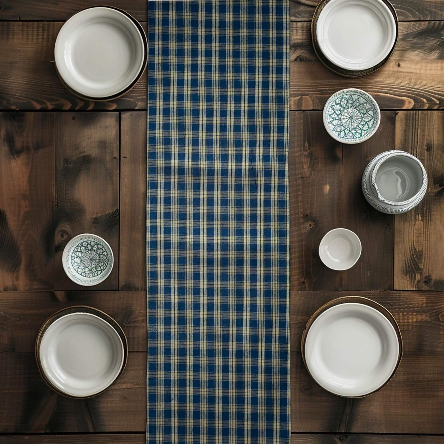 Navy Blue Catawba Homespun Plaid Table Runner Placemat pattern 21