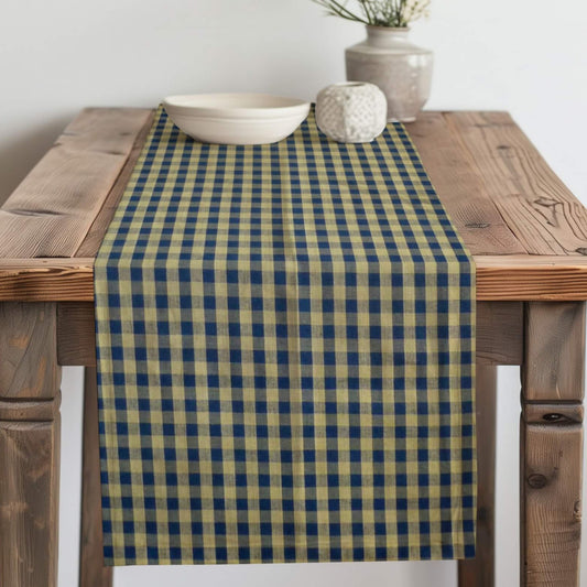 Navy Blue Check Homespun Plaid Table Runner Placemat pattern 22