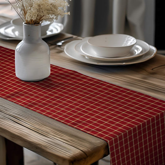 Red Windowpane Homespun Plaid Table Runner Placemat pattern 301