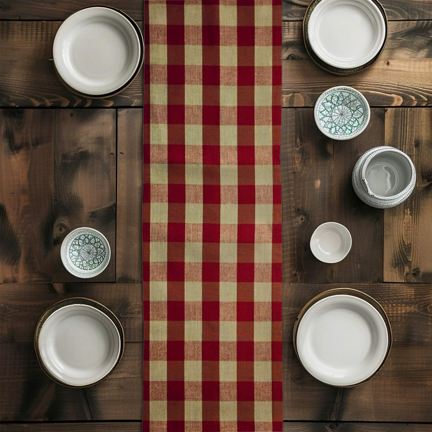 Red Buffalo Check Homespun Plaid Table Runner Placemat pattern 390