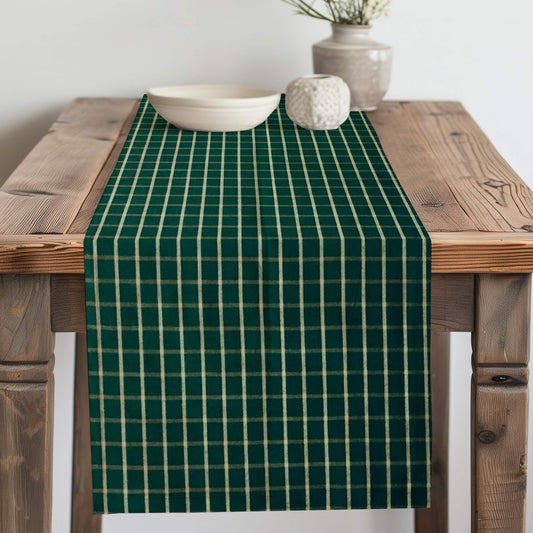 Green Windowpane Plaid Homespun Table Runner Placemat pattern 401