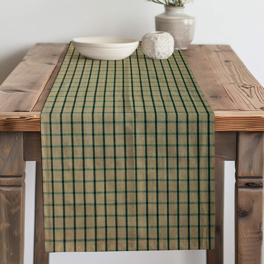 Green and Tan Windowpane Plaid Homespun Table Runner Placemat pattern 40