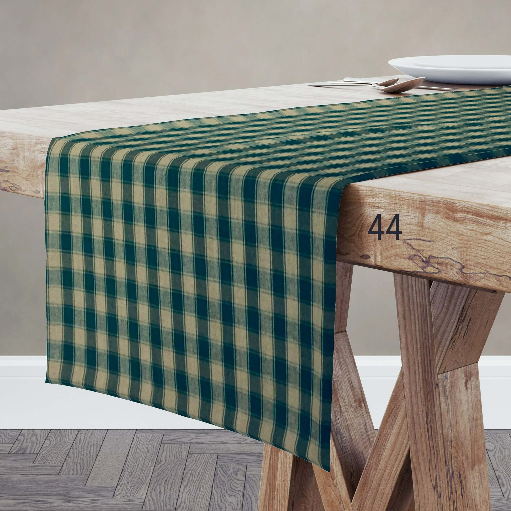 Green and Tan House Check Plaid Homespun Table Runner Placemat pattern 44