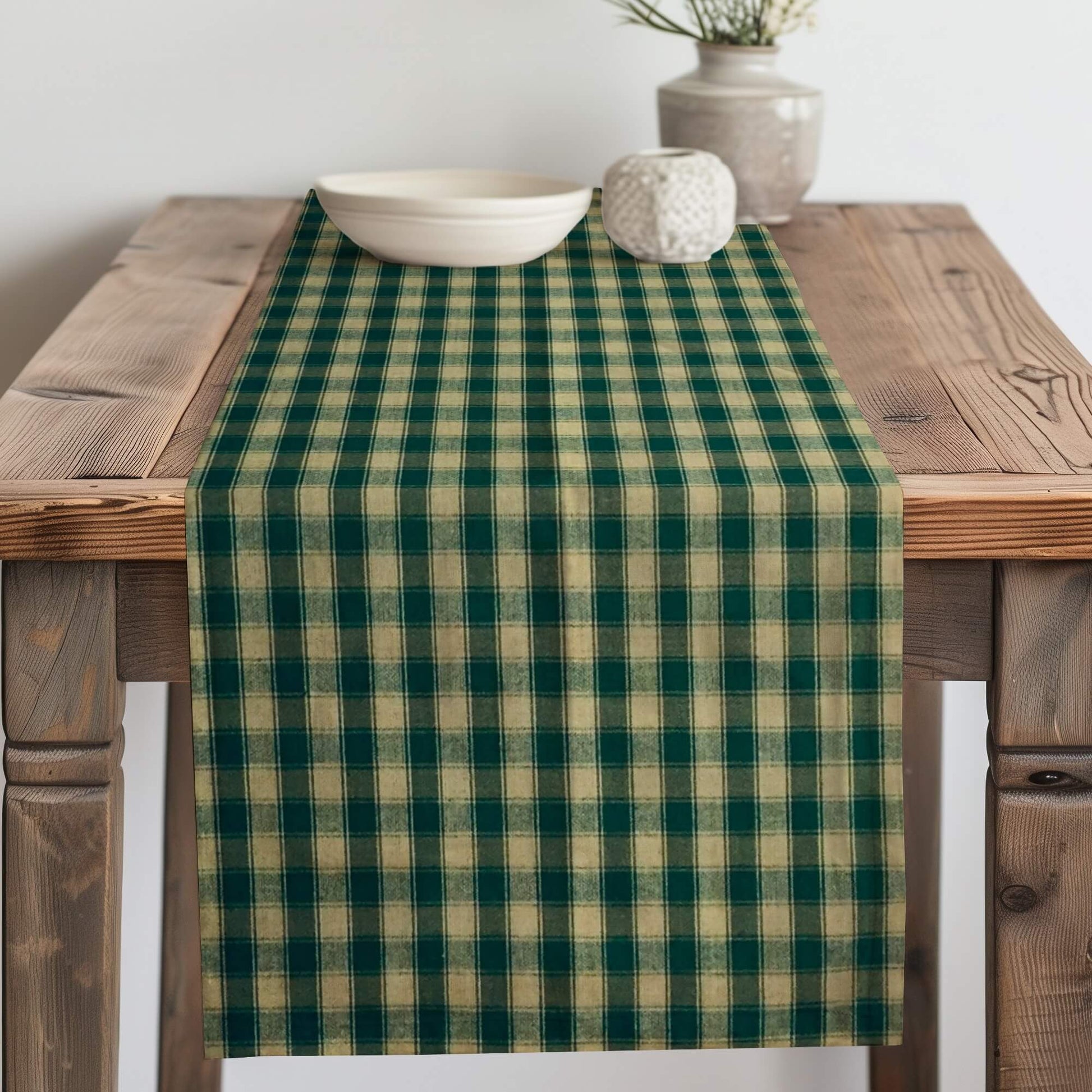 Green House Check Plaid Homespun Table Runner Placemat pattern 44