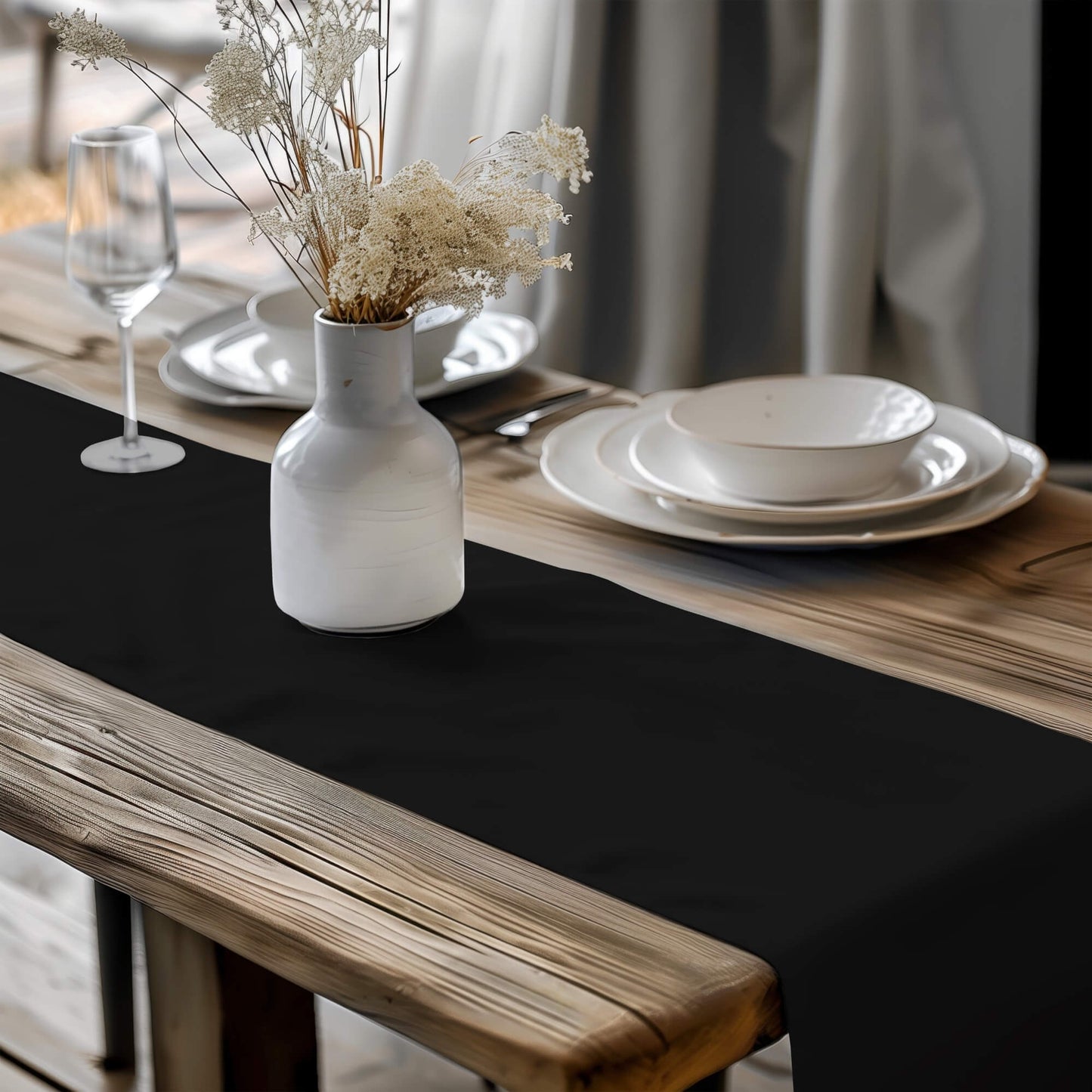 Black Solid Homespun Table Runner Placemat pattern 500