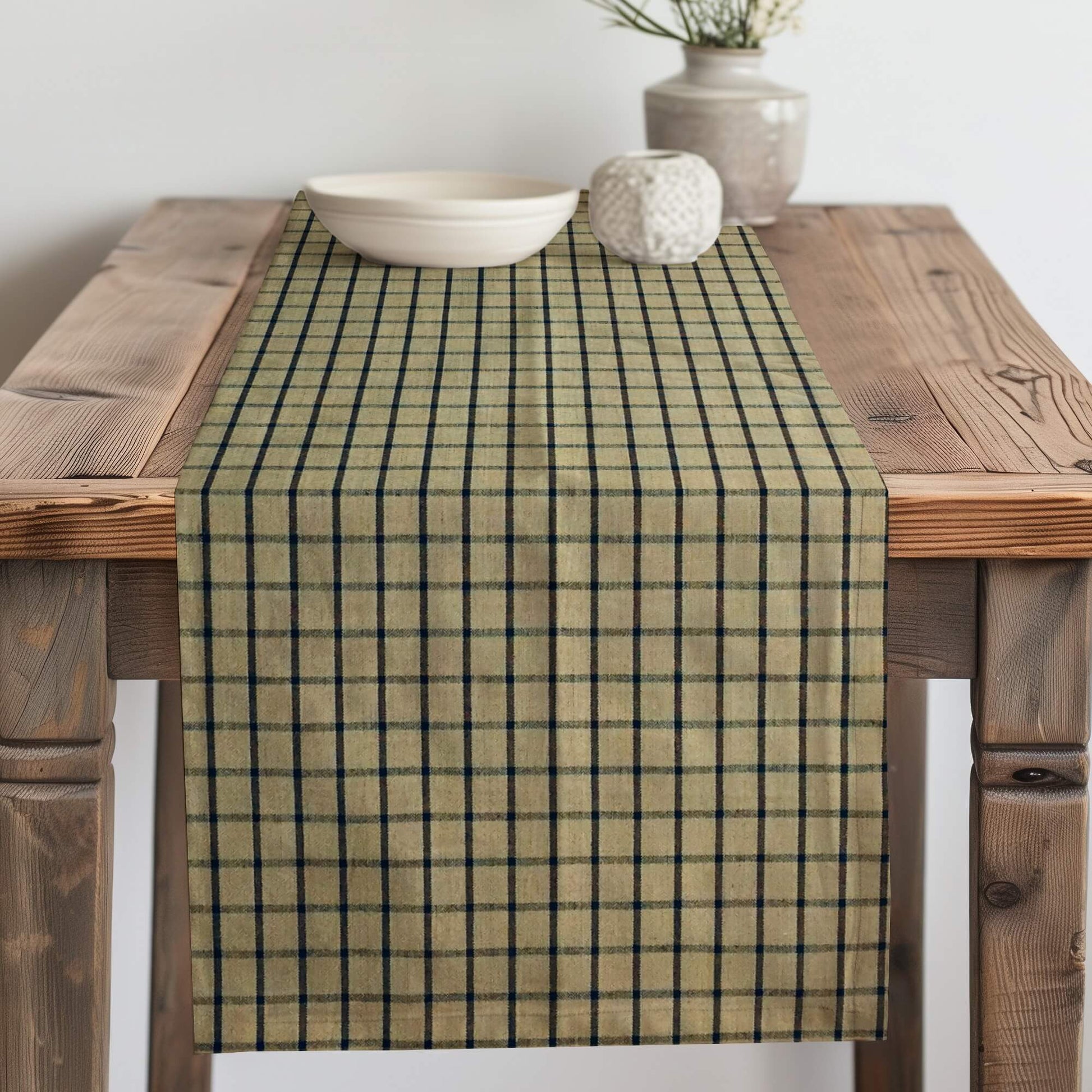 Black and Tan Windowpane Homespun Plaid Table Runner Placemat pattern 501