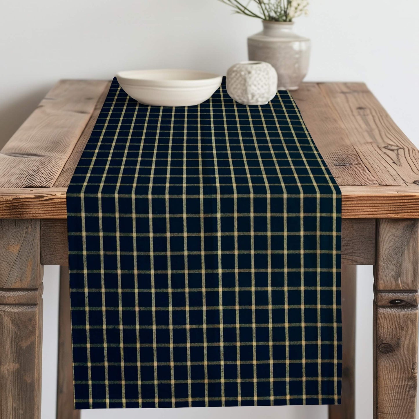 Black Windowpane Homespun Plaid Table Runner Placemat pattern 50