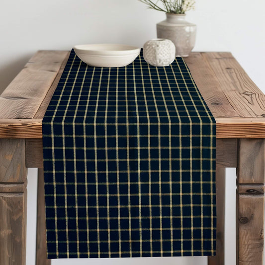 Black Windowpane Homespun Plaid Table Runner Placemat pattern 50