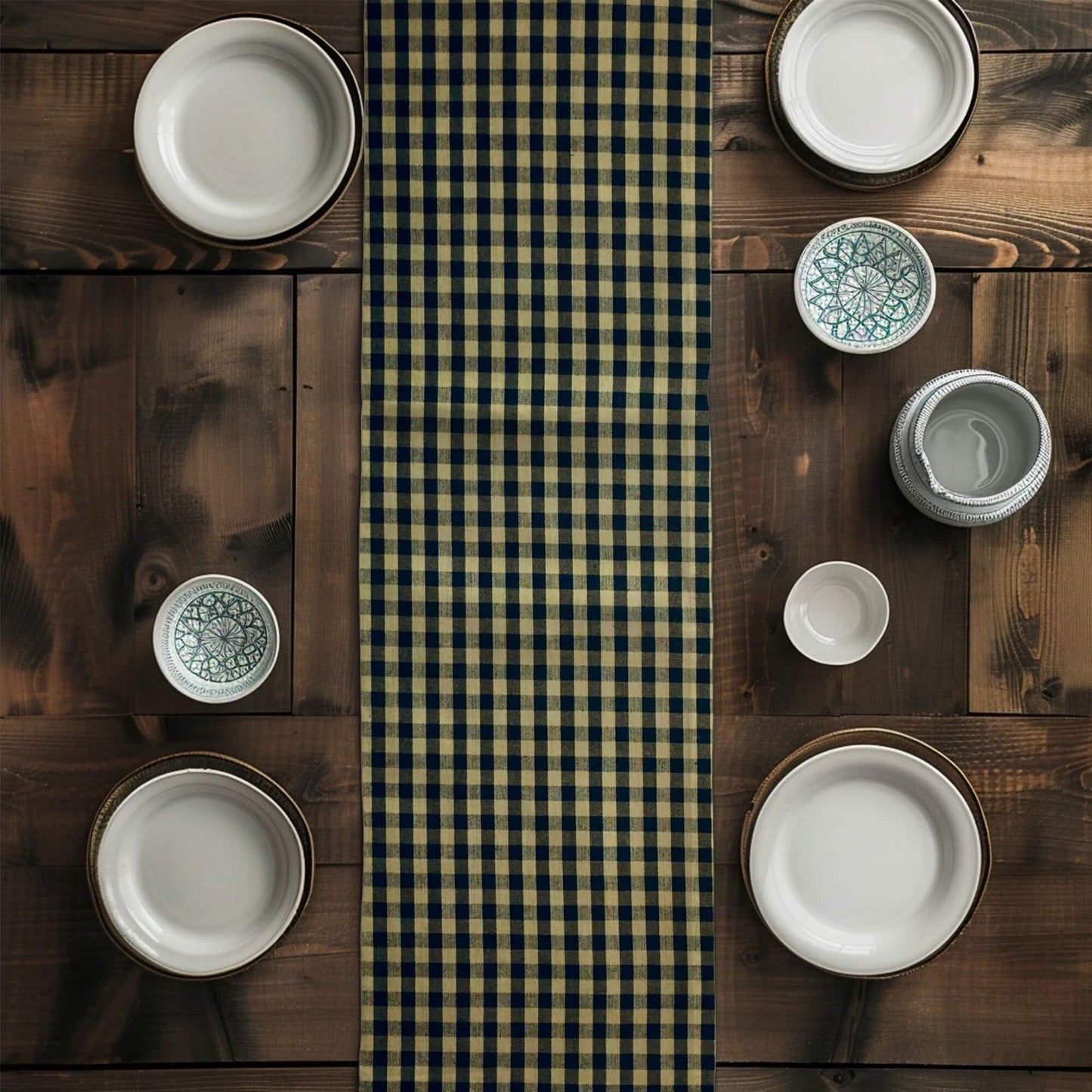 Black Check Homespun Plaid Table Runner Placemat pattern 52