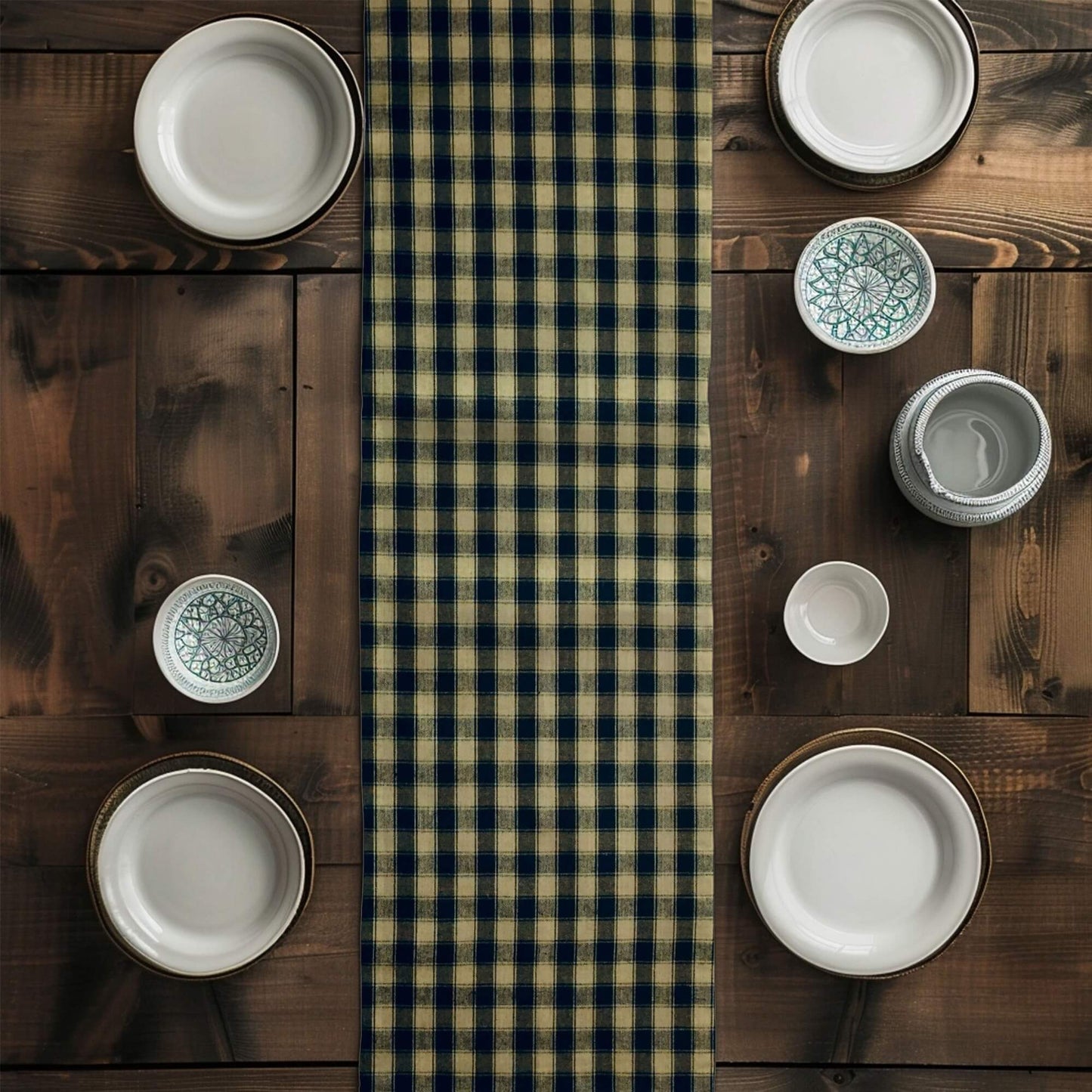 Black House Check Homespun Plaid Table Runner Placemat pattern 54