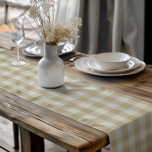 Wheat and Cream Buffalo Check Homespun Plaid Table Runner Placemat pattern 89