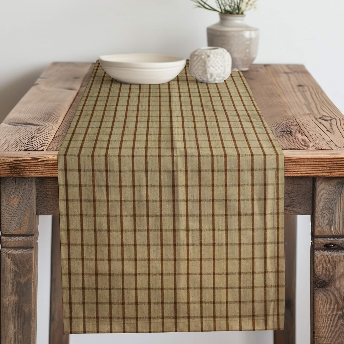 Brown and Tan Windowpane Homespun Plaid Table Runners Placemats pattern 90