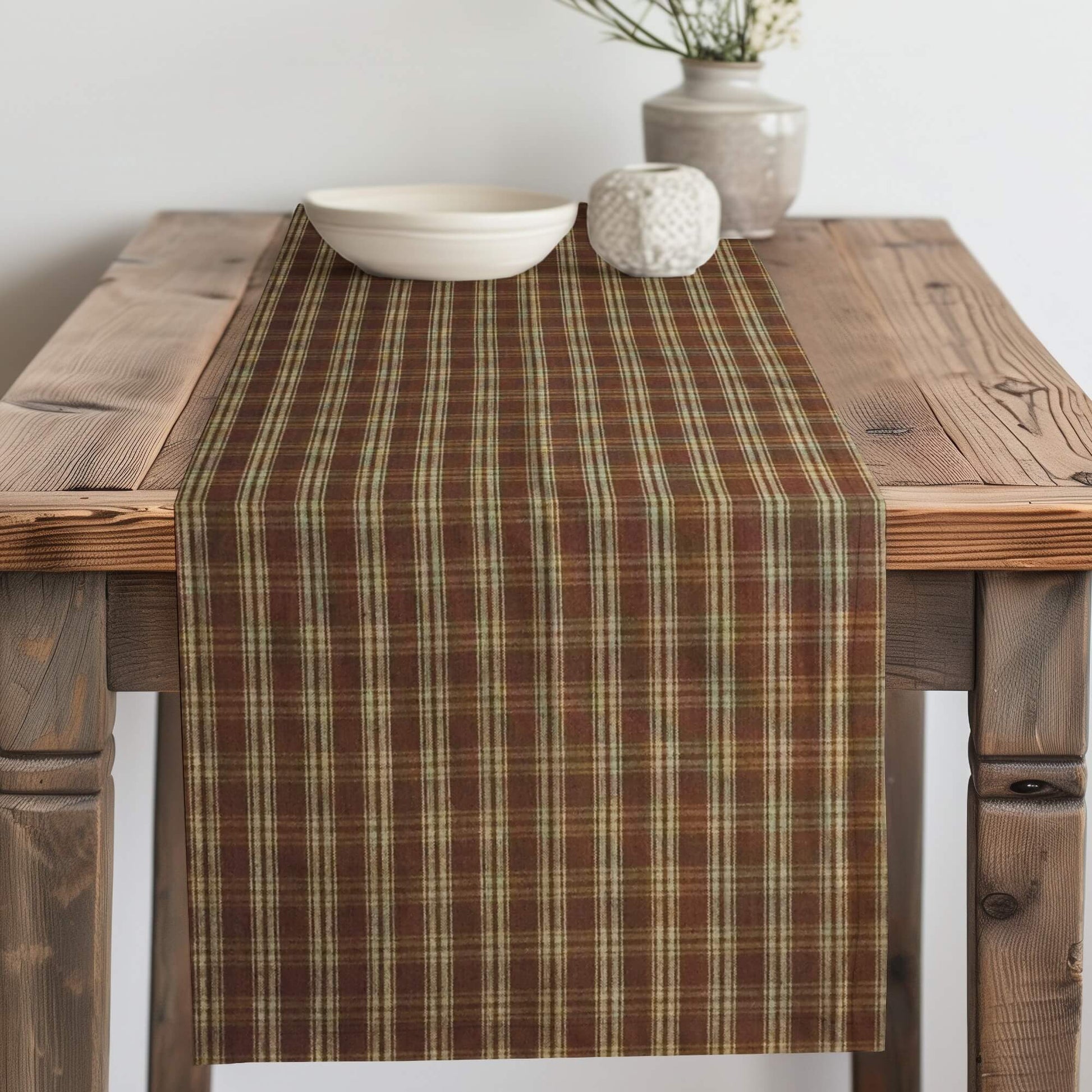 Brown Catawba Homespun Plaid Table Runner Placemat pattern 91