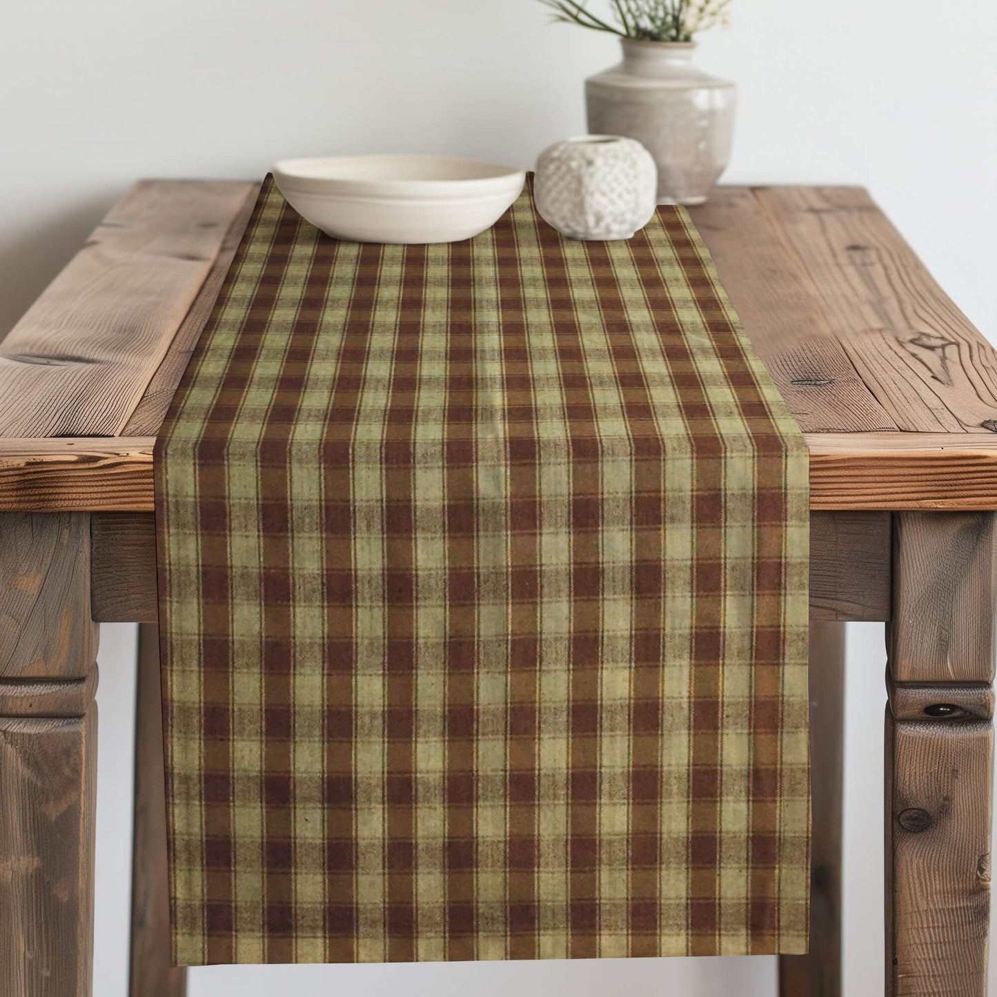 Brown House Check Homespun Plaid Table Runner Placemat pattern 94