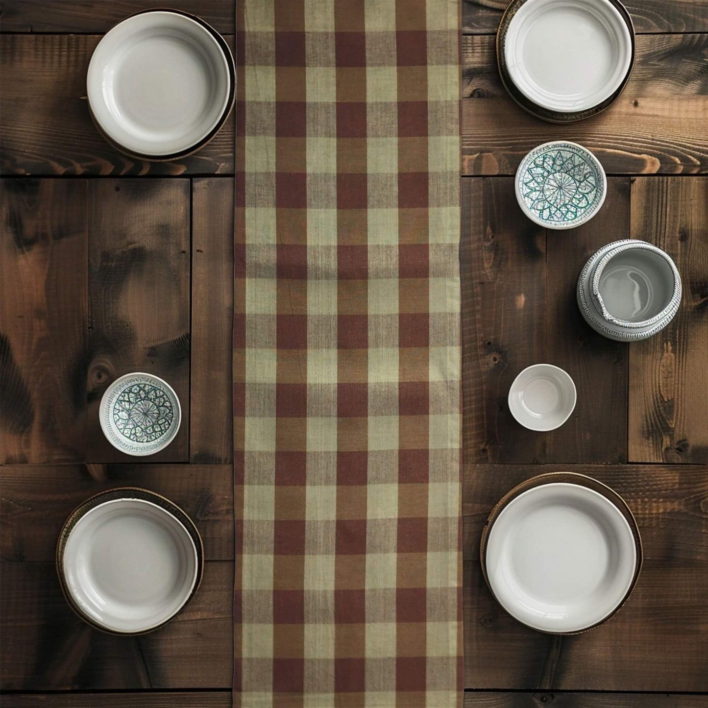 Brown Buffalo Check Homespun Table Runner Placemat pattern 990