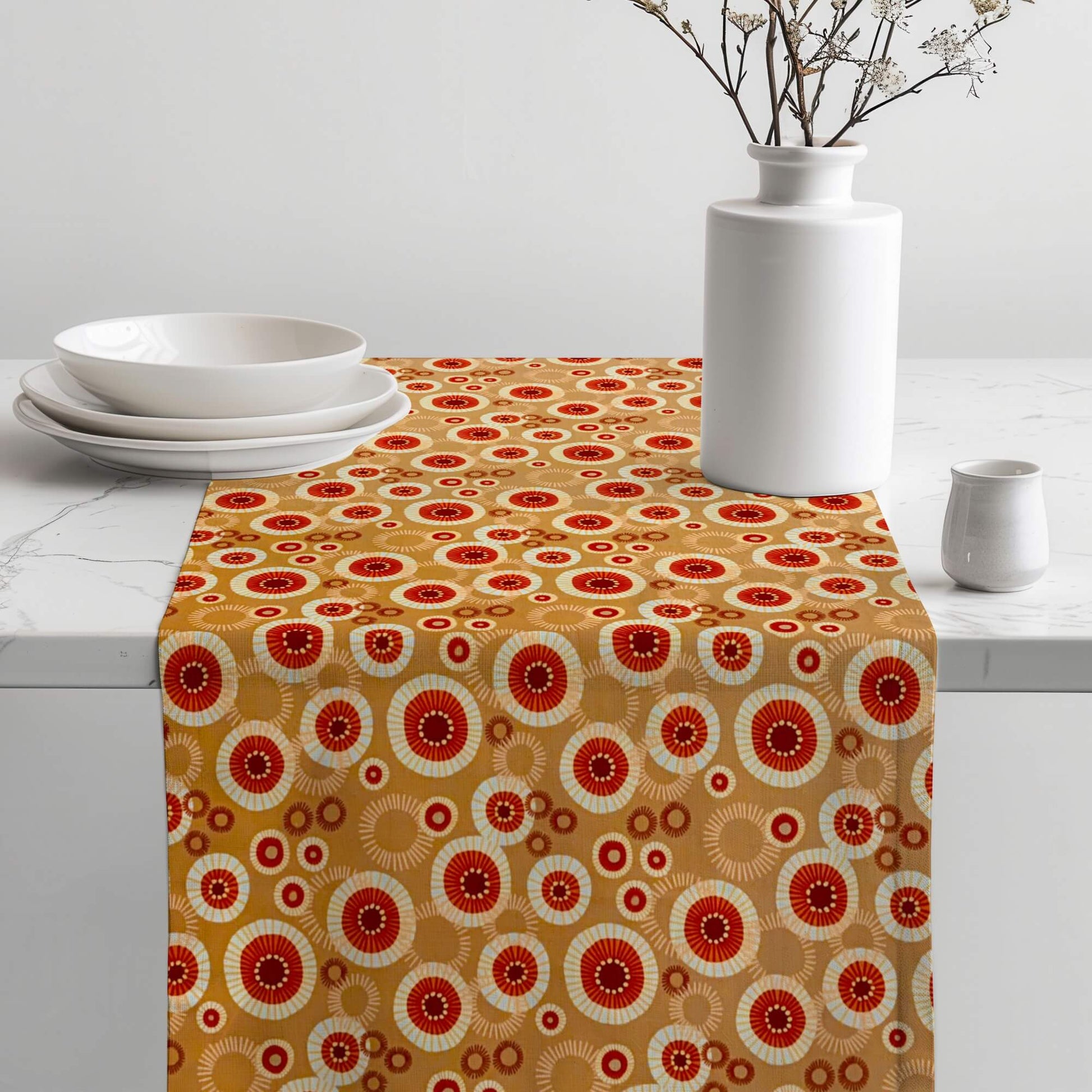 Caramel Medallion Sunburst Table Runners Placemats