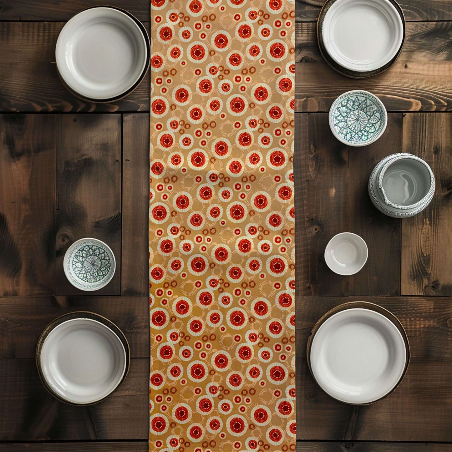 Caramel Medallion Sunburst Table Runners Placemats