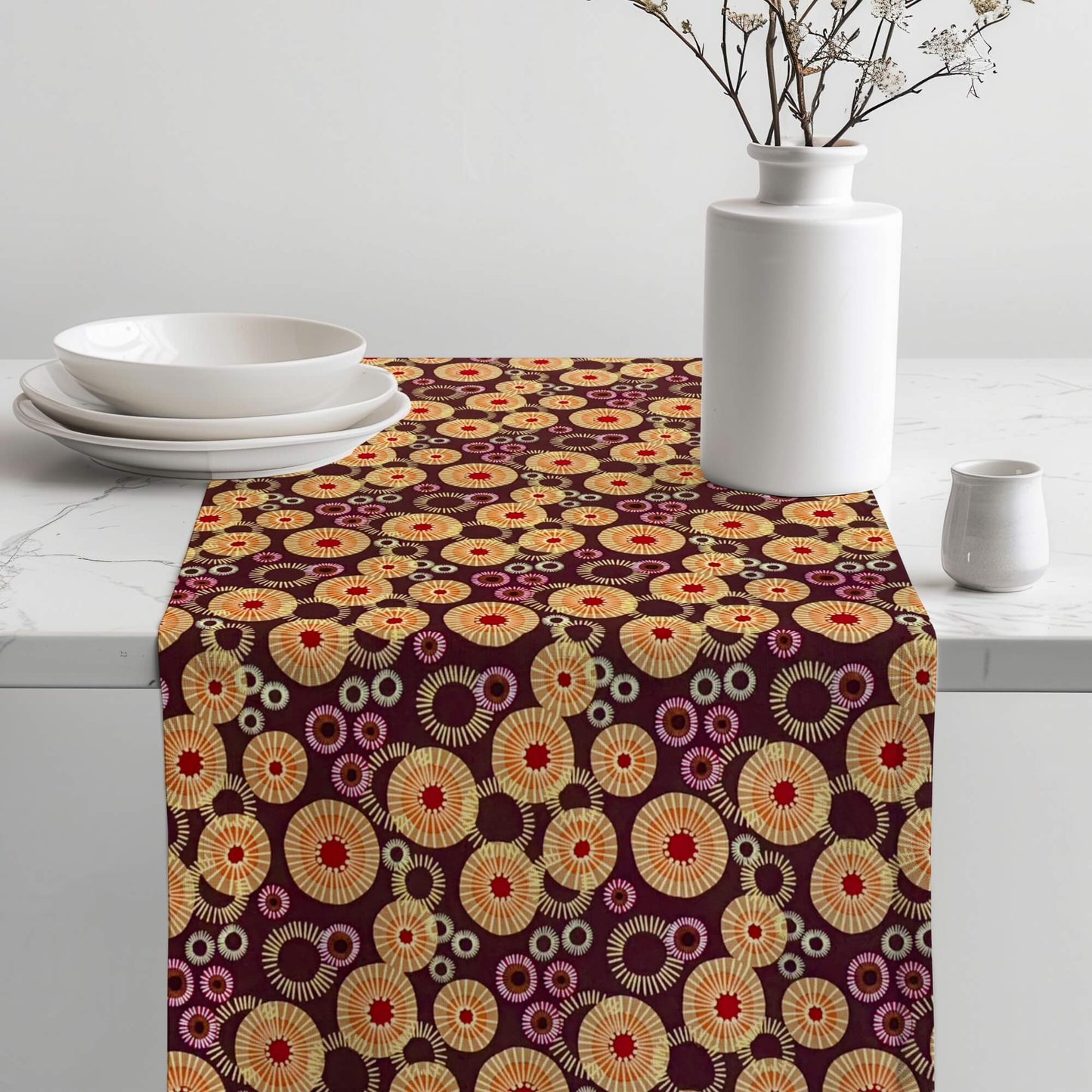 Chocolate Brown Medallion Sunburst Table Runners Placemats