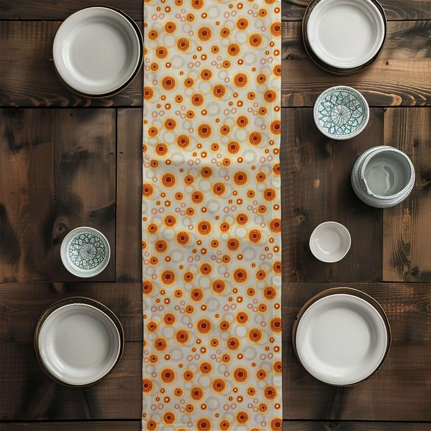 Cream Medallion Sunburst Table Runners Placemats