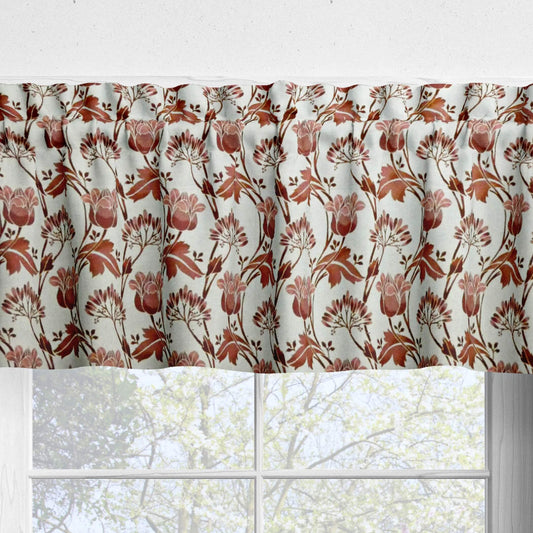 Coral Rose Tulip Floral Kitchen Valances and Cafe Curtains