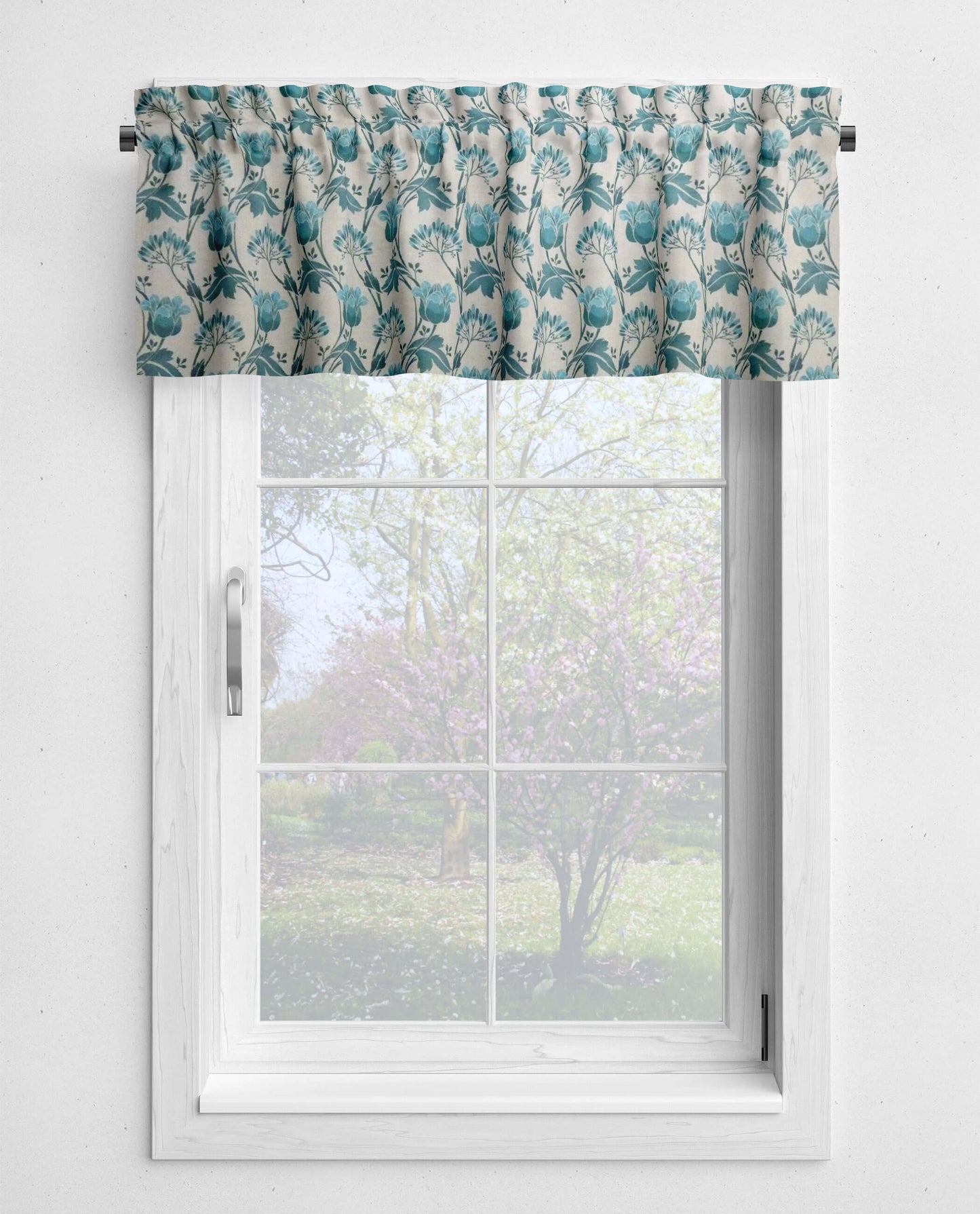 Blue Tulip Floral Kitchen Valances and Cafe Curtains