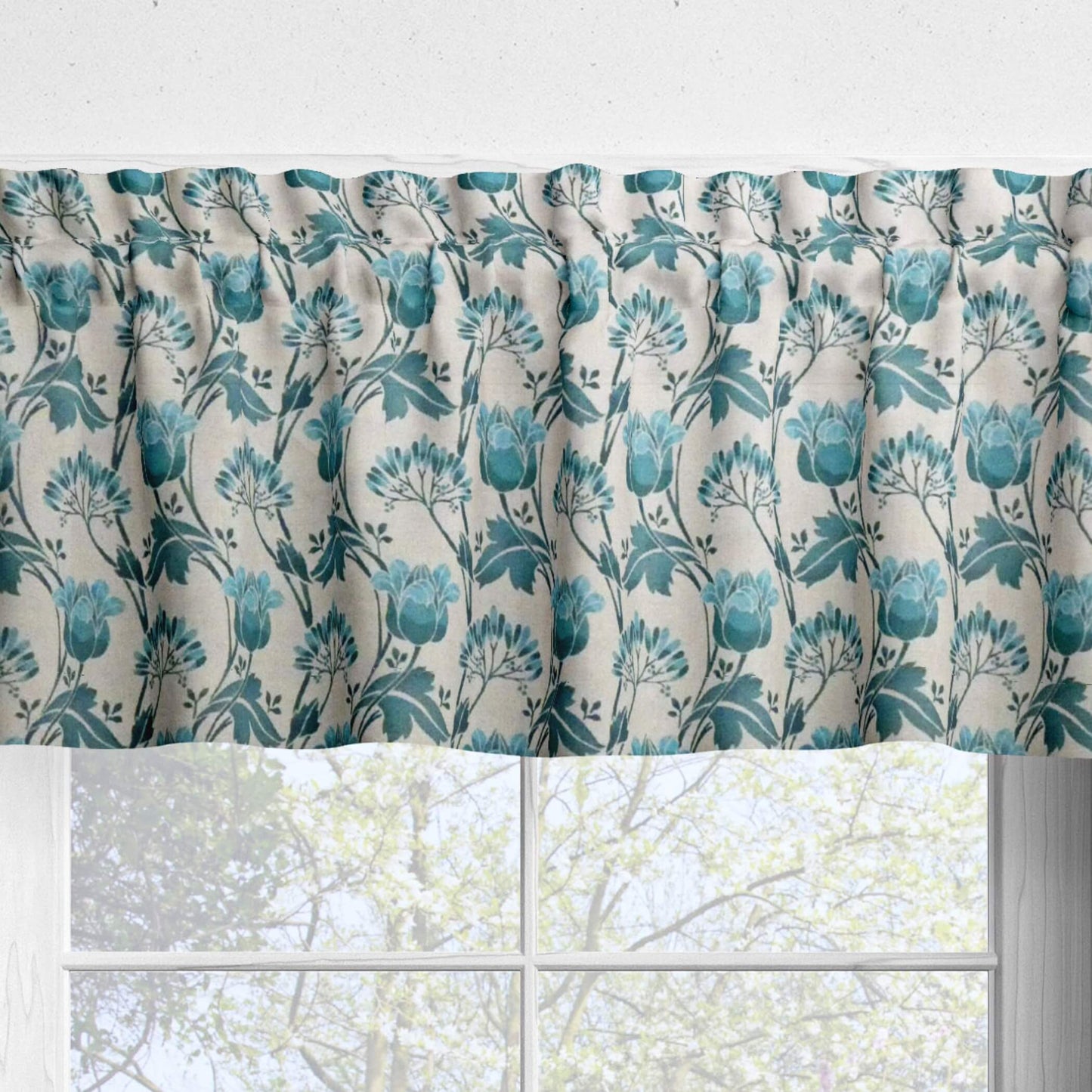 Blue Tulip Floral Kitchen Valances and Cafe Curtains