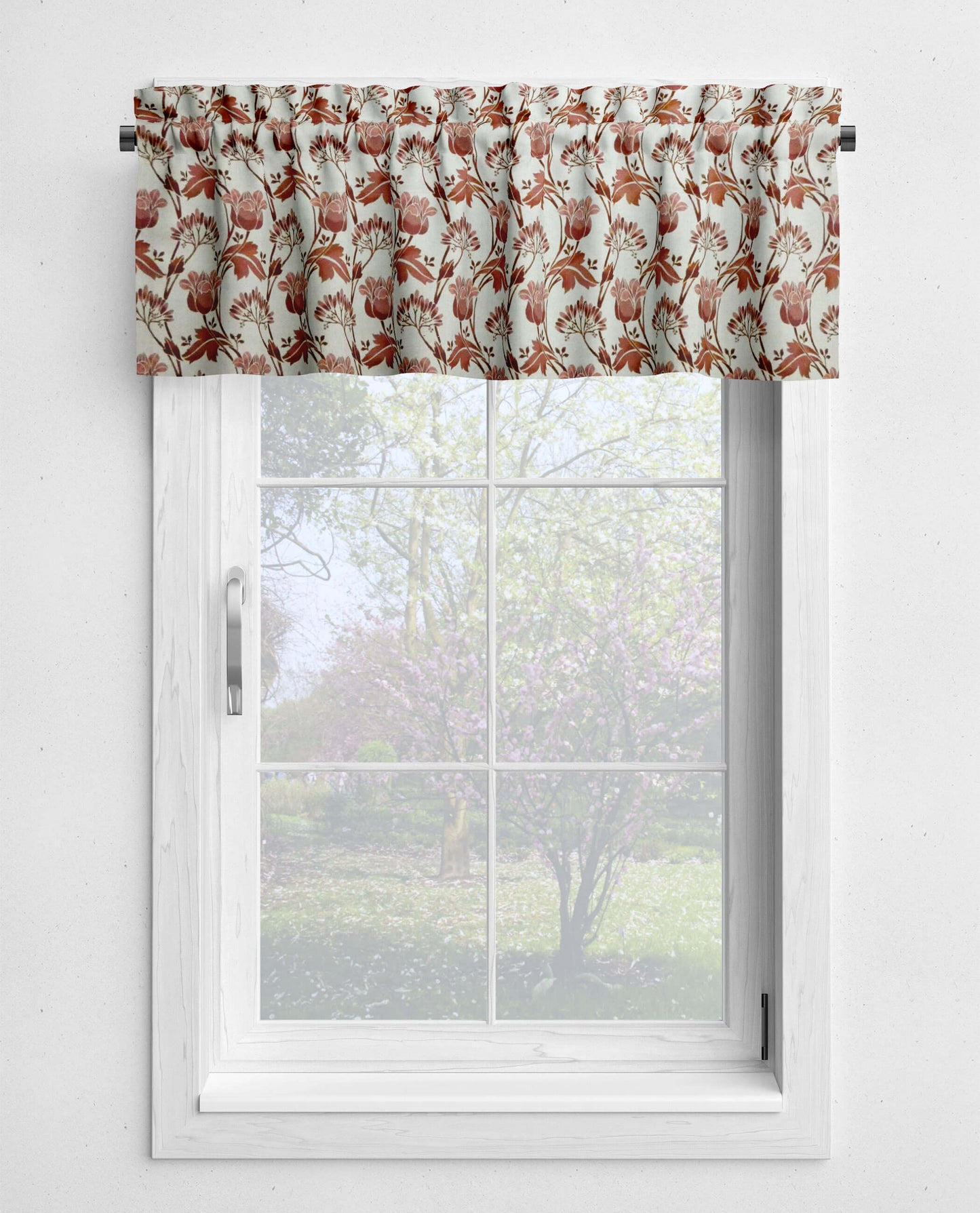 Coral Rose Tulip Floral Kitchen Valances and Cafe Curtains