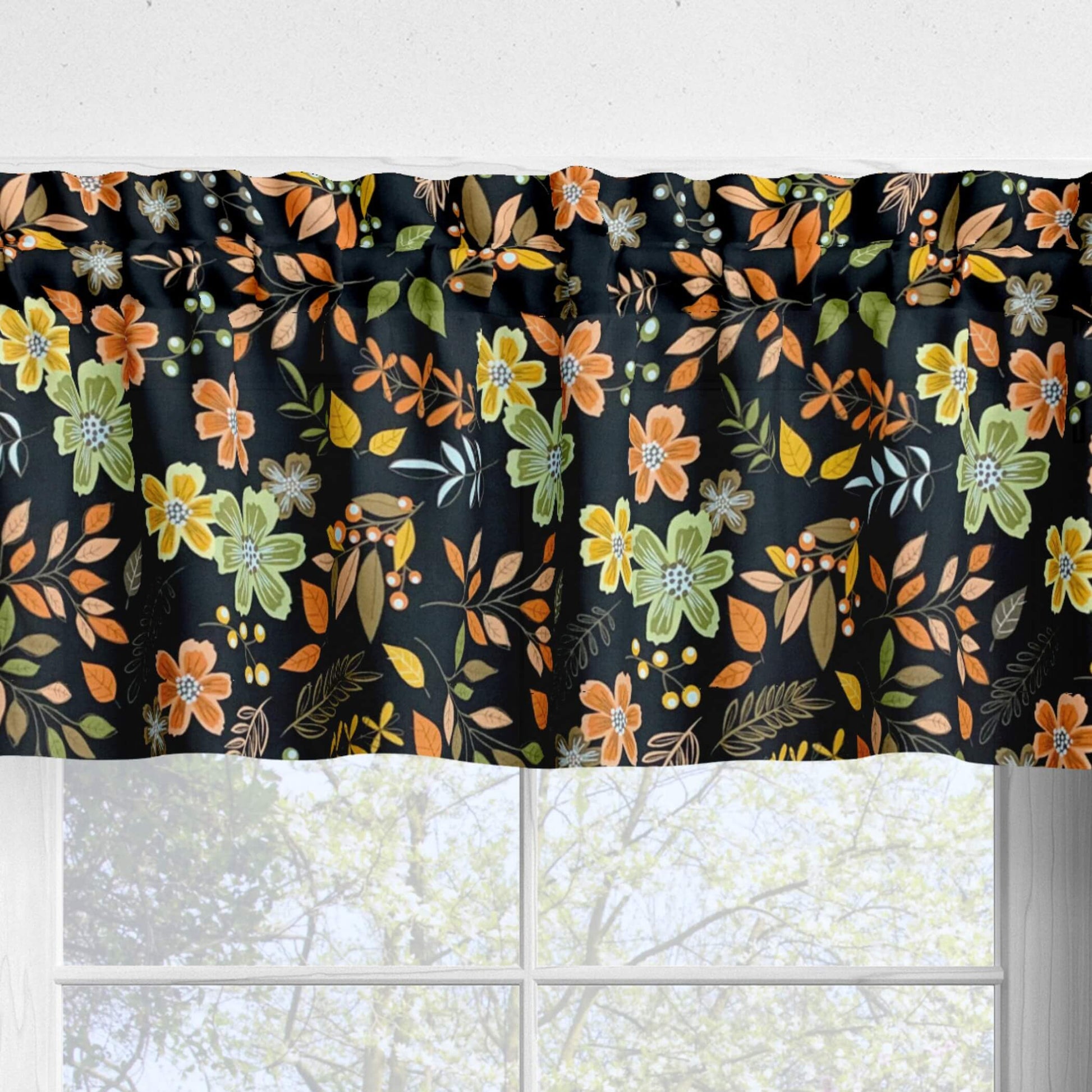 Fall Colors Floral Kitchen Valances and Cafe Curtains