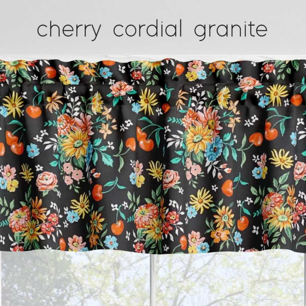 Cherry Cordial Valances Cafe Curtains Custom Made to Order color granite