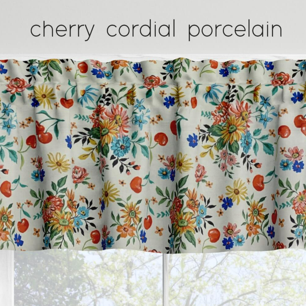 Cherry Cordial Valances Cafe Curtains Custom Made to Order color porcelain