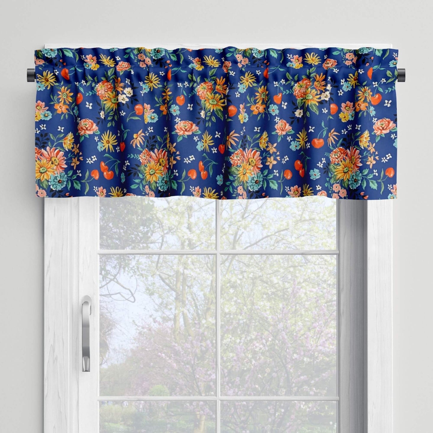 Cherry Cordial Valances Cafe Curtains Custom Made to Order color delft blue